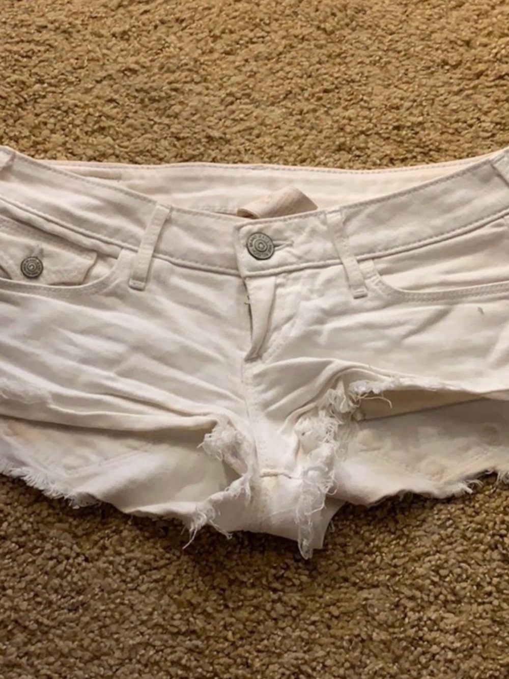 True Religion White Distressed Denim Short Shorts